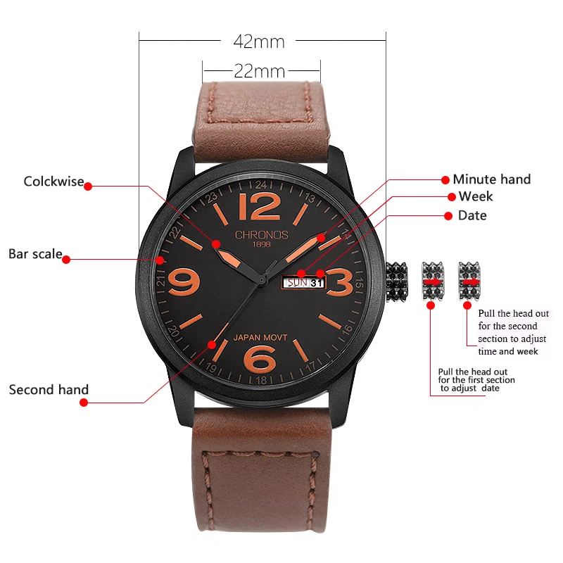 Часы CHRONOS мужские кожаные спортивные водонепроницаемые горячая Распродажа 2019|watch