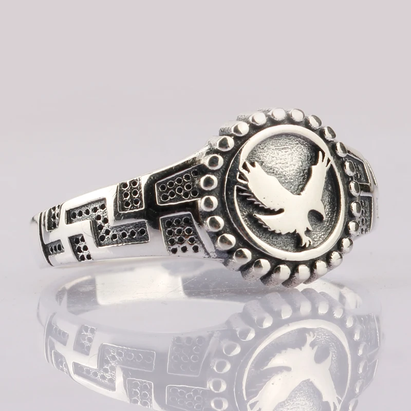 

Solid 925 Sterling Silver Men Cross Ring Do Old Vintage Flying Eagle Symbol Male Women Rings Souvenir Punk Cool Jewelry Gift