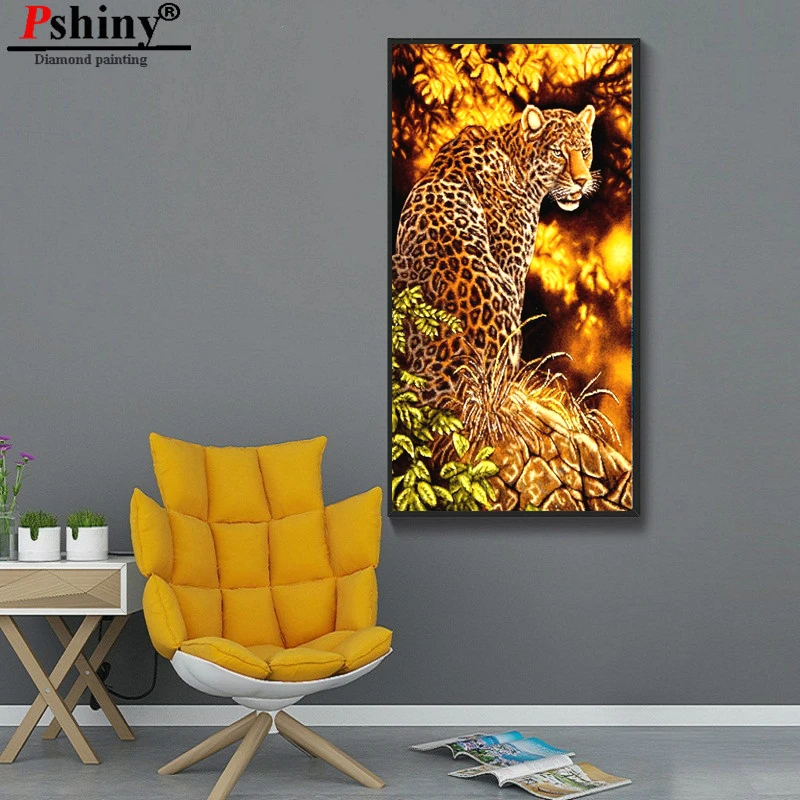 PSHINY DIY 5D Вышивка с бриллиантами продажа леопардовых животных картины из
