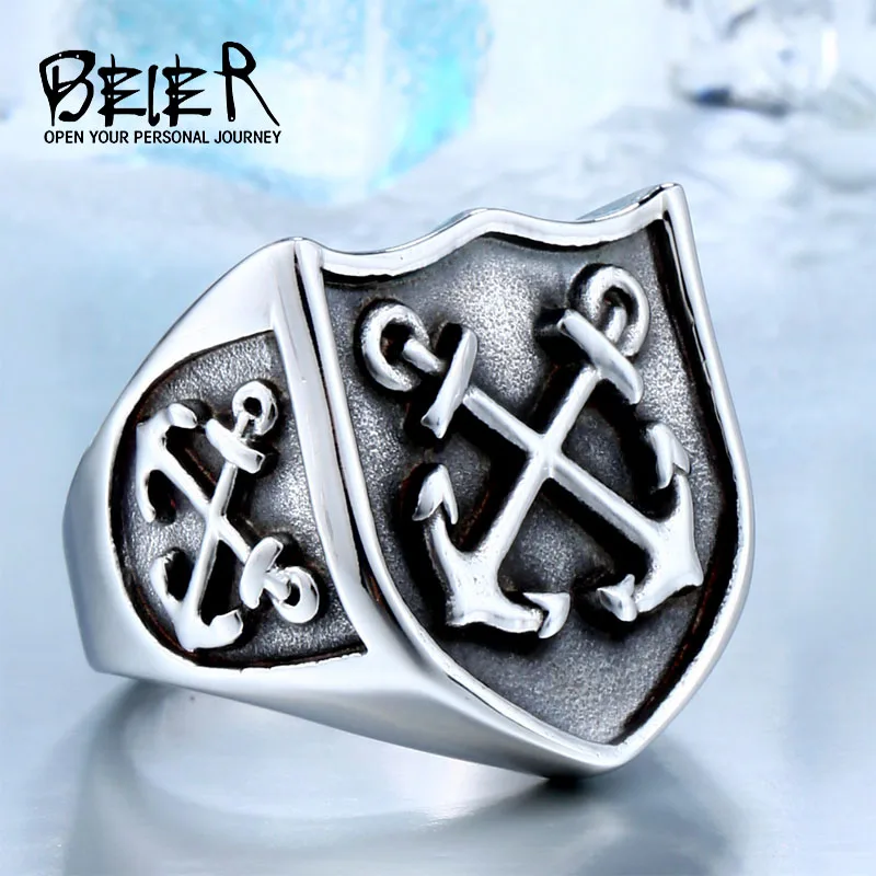 Фото One Piece Sale Stainless Punk Anchor For Man High Quality Titanium Steel Boy's Cool Biker Ring BR8 324|biker ring|ring ringring biker |
