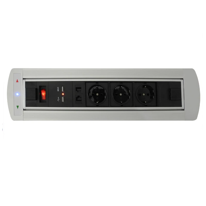 Silver Flipping Electric Socket with 3*European power and USB Charger Rj45 Smart /Intelligent | Электроника