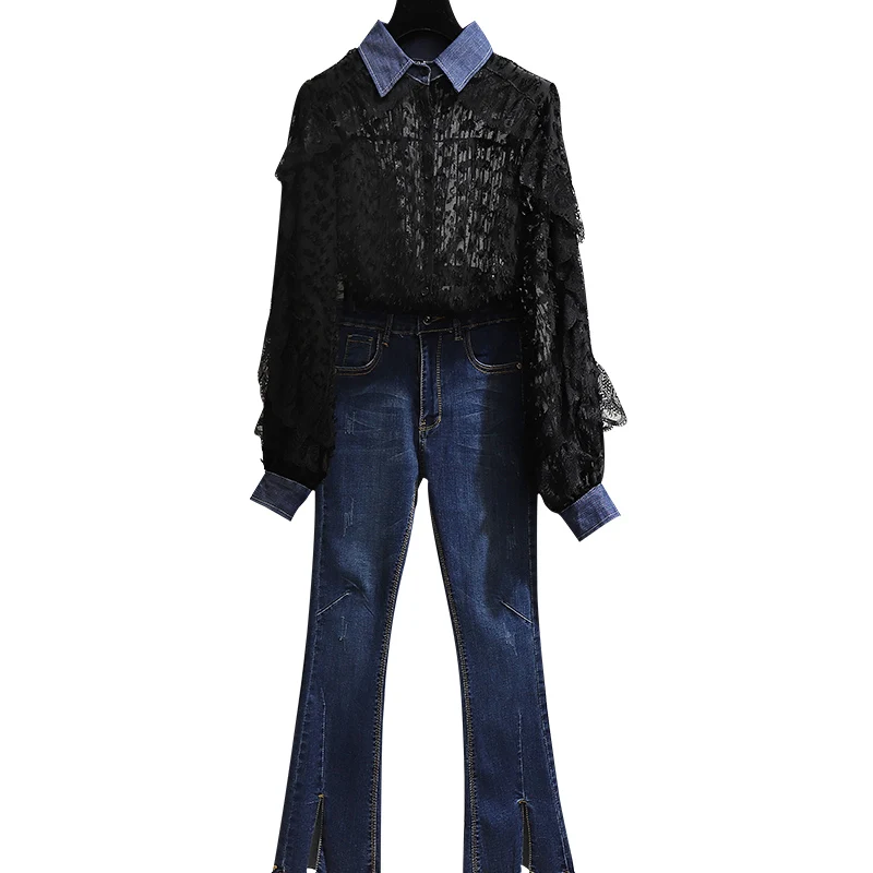 Женский комплект из двух предметов блузка Модный корейский джинсовый наряд 2 со