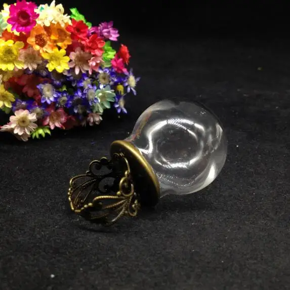 

5 компл./лот 30*20 мм, прозрачная большая бутылочка для желаний, кольцо с бронзовым покрытием, цветочный поднос, регулируемое кольцо, стеклянно...