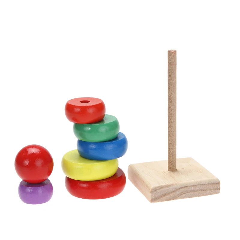 XB Wood Toy Wooden Colorful Stacking Stack Rainbow Tower Ring Educational Learning Donut for Kids -45 | Игрушки и хобби
