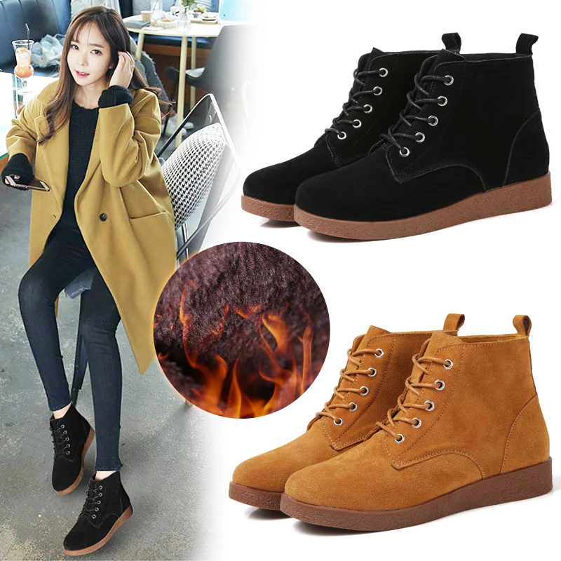 

LAISUMK Fashion Women Martin Boots Autumn Winter Boots Classic Lace up Snow Ankle Boots Winter Suede Warm Fur Plush Women Shoes