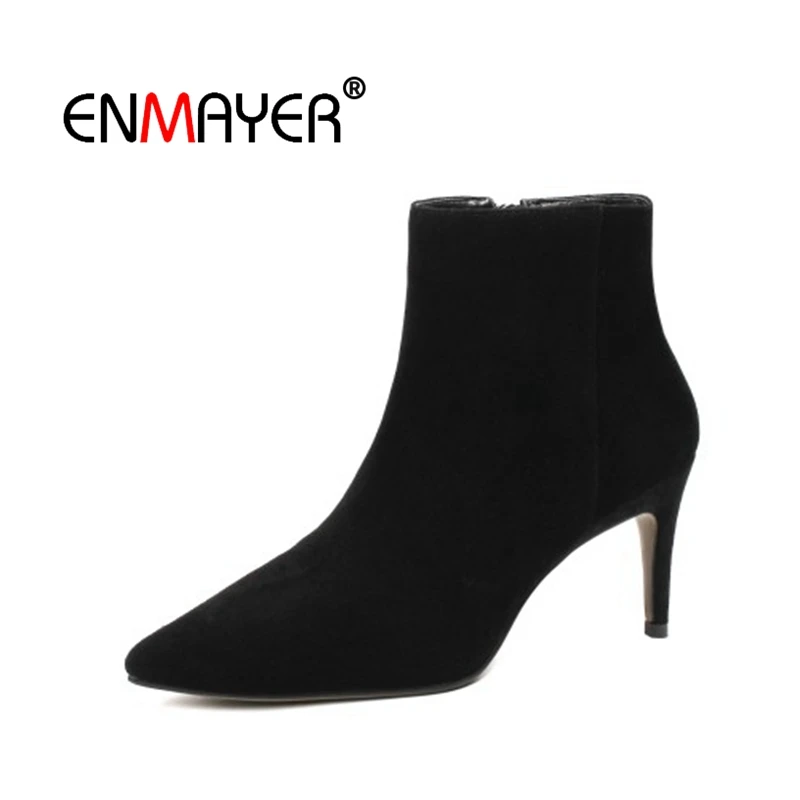 

Женские ботильоны с острым носком ENMAYER, модные короткие ботинки, зимняя женская модная однотонная обувь с острым носком, женские повседневн...