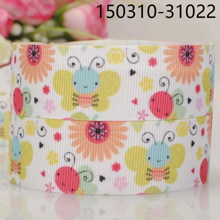 150310-31022 10 ярдов-разные размеры-живой мультфильм птица и бабочка ленты напечатанные Grosgrain ленты - Цвет: 150310-31022