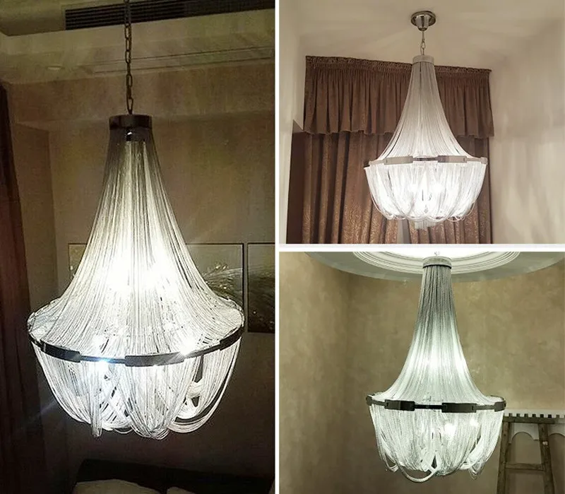 Светодиодная Подвесная лампа с кисточкой серебряная алюминиевая цепочка люстра