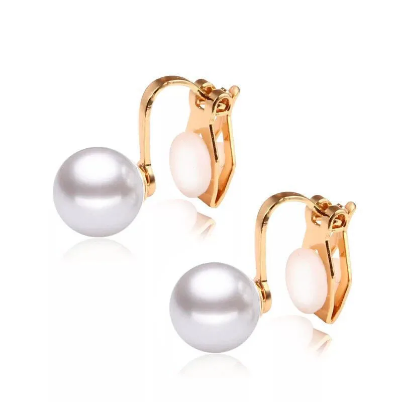 MxGxFam 316L Titanium steel White Pearl Clip Earrings For Women 18 k / Gold Color | Украшения и аксессуары