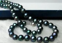 Hot sale new Style 18" 9-10MM TAHITIAN NATURAL BLACK PEARL NECKLACE