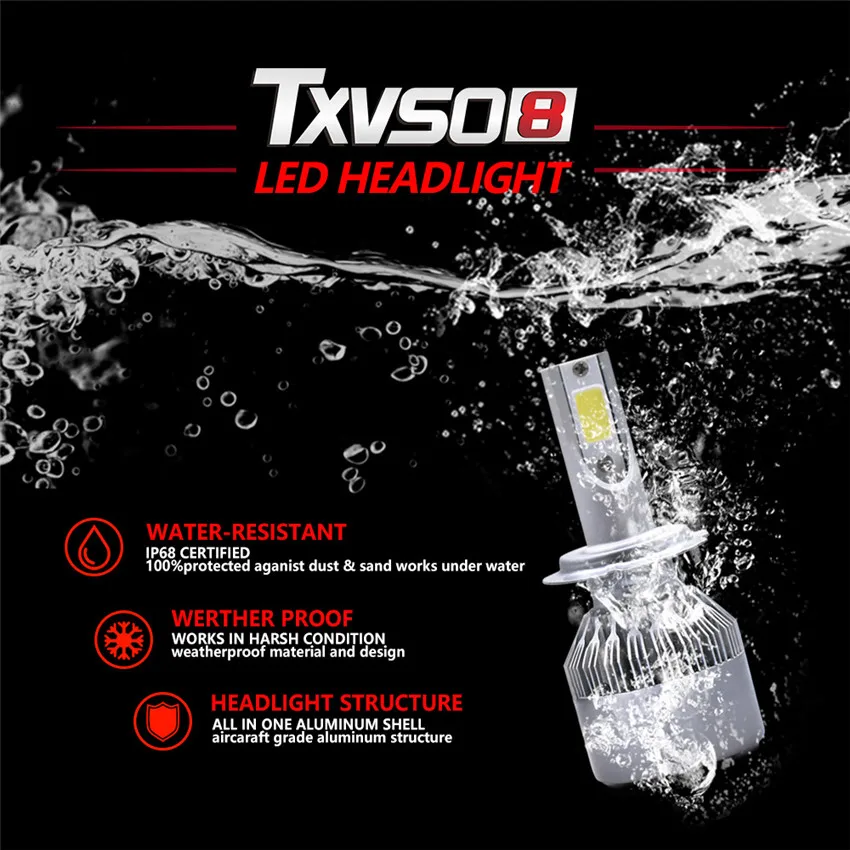 TXVSO8 2x светодиодный H7 противотуманный свет наборы ламп флип COB Chips 55W 26000LM пара 6000 K (2