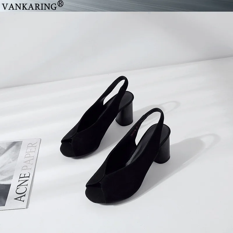 Vankering/женские босоножки; модная Высококачественная изящная обувь с открытым носком на квадратном каблуке; женские черные модельные офисные босоножки с ремешком сзади; женские босоножки