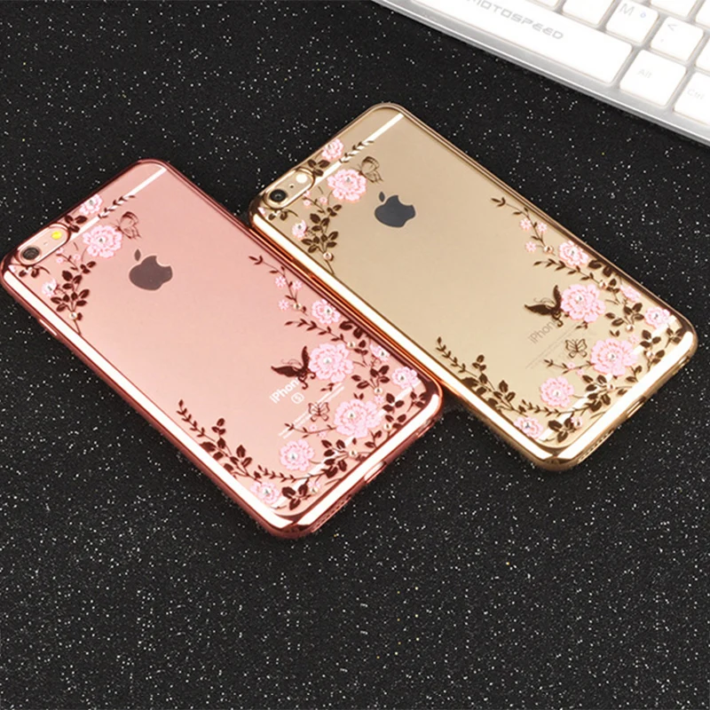 Блестящий чехол из мягкого ТПУ с цветочным узором для телефона iPhone 5 5S SE 7 6S 8 Plus X 10