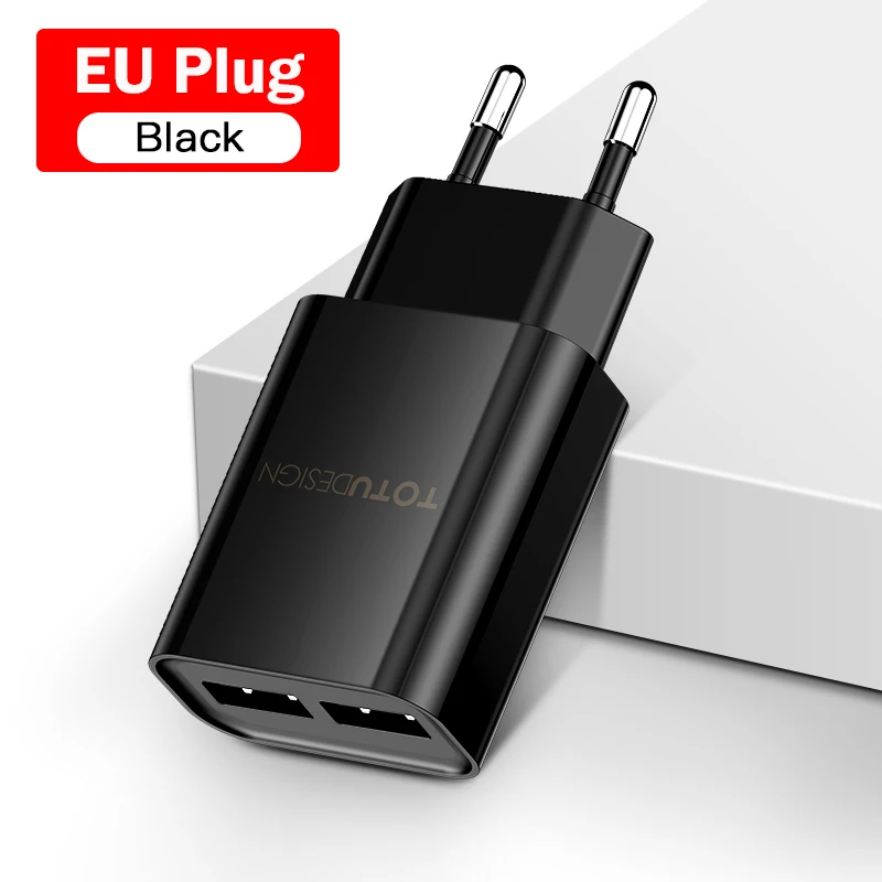 TOTU USB зарядное устройство для iPhone samsung Xiaomi Dual USB Traval настенное зарядное устройство 2.4A Быстрая зарядка EU US адаптер зарядное устройство для мобильного телефона - Тип штекера: EU Plug Black