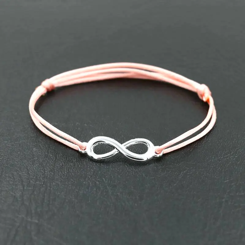 pink Lucky women серебряное кольцо «бесконечность» 8 браслет с подвесками мужская красная веревочная нить шнуры чакра браслеты для мальчиков девочек дети влюбленных подарок - Окраска металла: pink