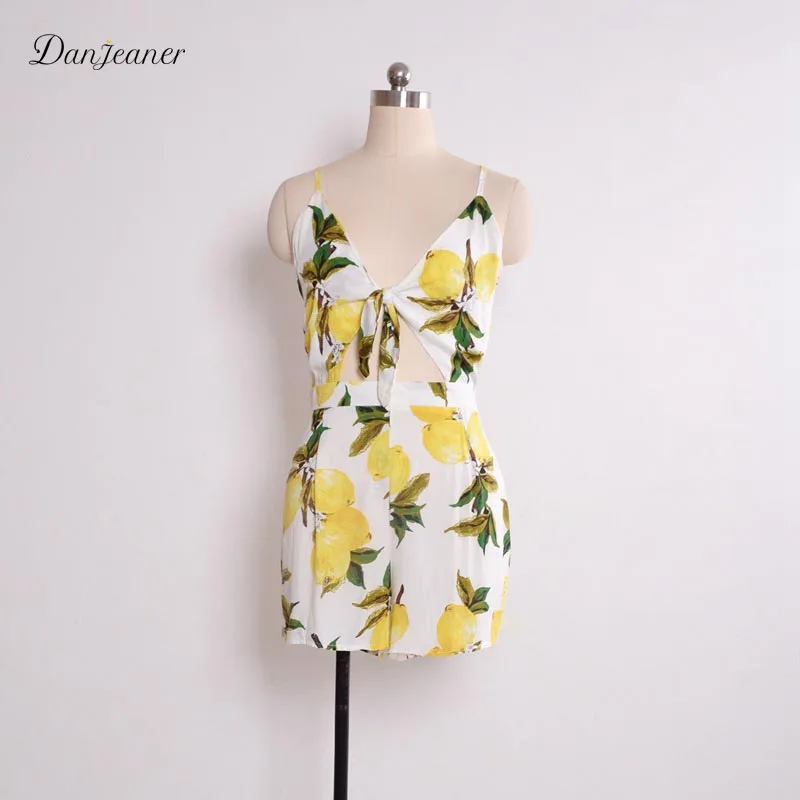 Danjeaner Sexy Deep V-Neck Women Jumpsuit Floral Print Lace up Summer Women Playsuit High Waist Romper Jumpsuit For Women 2018 low cut v neck random floral print playsuit in red