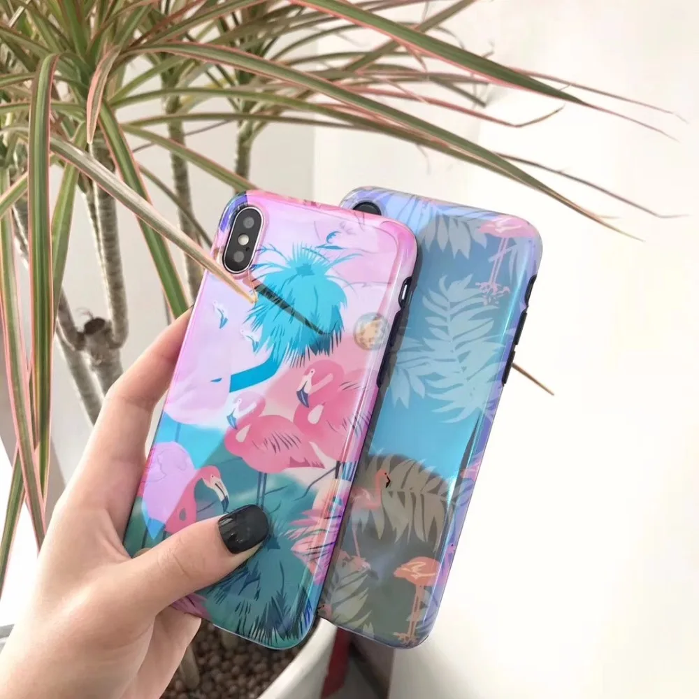 Прекрасный мультфильм Фламинго чехол для iPhone X модный гладкий зеленый лист Blu-Ray