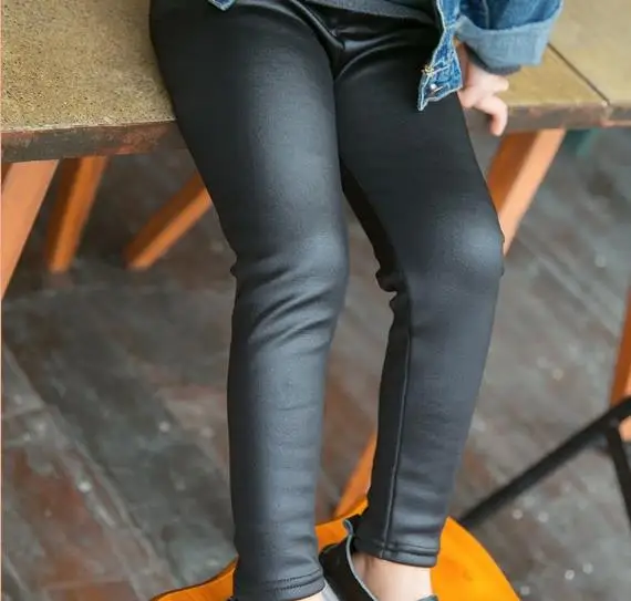 2020 зимние леггинсы для девочек искусственная кожа плюс бархат утолщение детские