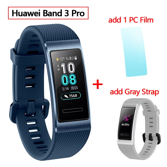 blue add gray huawei Band 3 Pro gps Amoled 0,95 'Полноцветный Сенсорный Водонепроницаемый металлический браслет с датчиком пульса для плавания и сна - Цвет: blue add gray