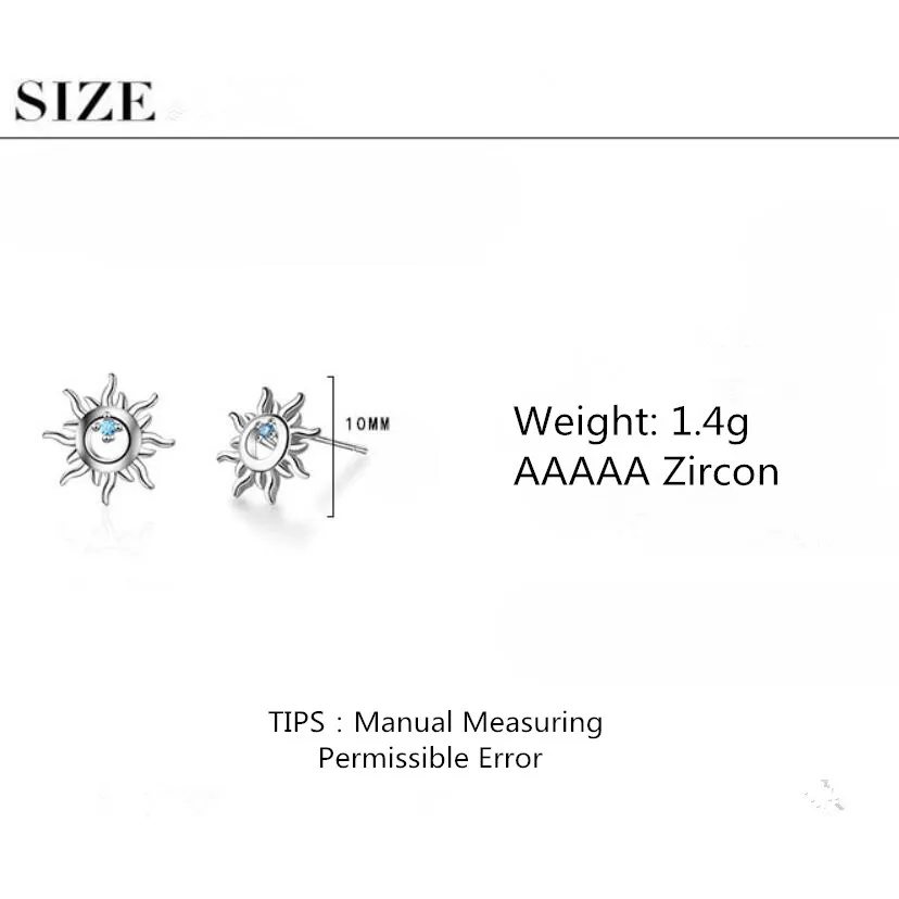 

New Simple Sun Flower Blue Zircon Earrings For Women Trend Creative 925 Sterling Silver Jewelry Party Gift Oorbellen SAE142