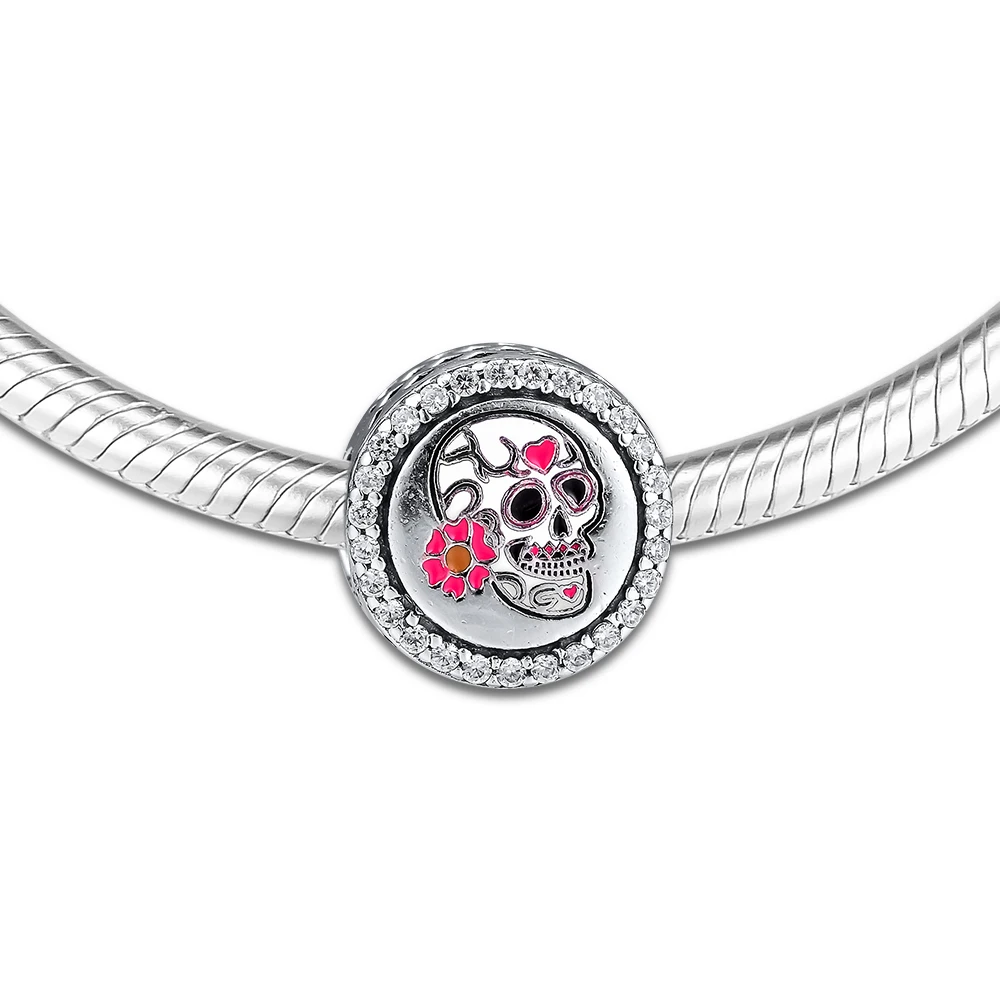 

Fits for Europe Charms Bracelets Day OF The Dead Beads 100$% 925 Sterling Silver Jewelry with Clear CZ Free Shipping