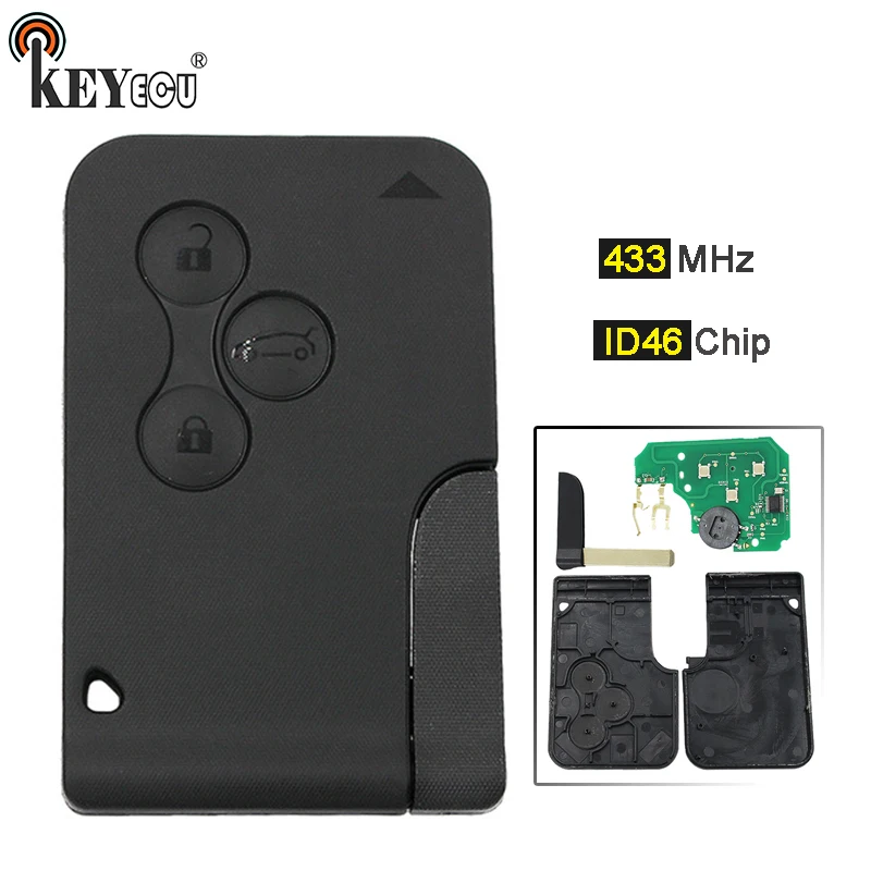 

Запасной чип KEYECU 433 МГц ID46, умная карта с 3 кнопками для Renault Megane Scenic 2003-2008 с необработанным лезвием