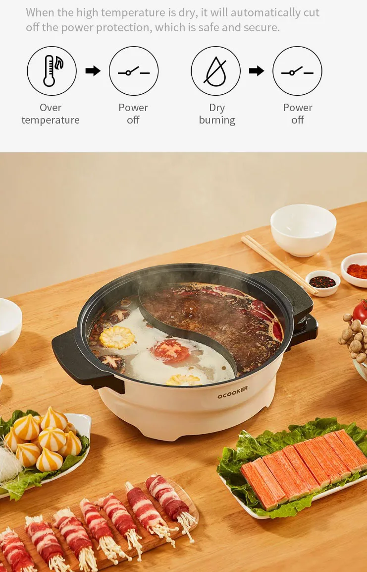 XIAOMI OCOOKER CR-HG03 горячий горшок 4L многофункциональный 2 сетки электрический антипригарный горшок домашняя кухня кухонные инструменты