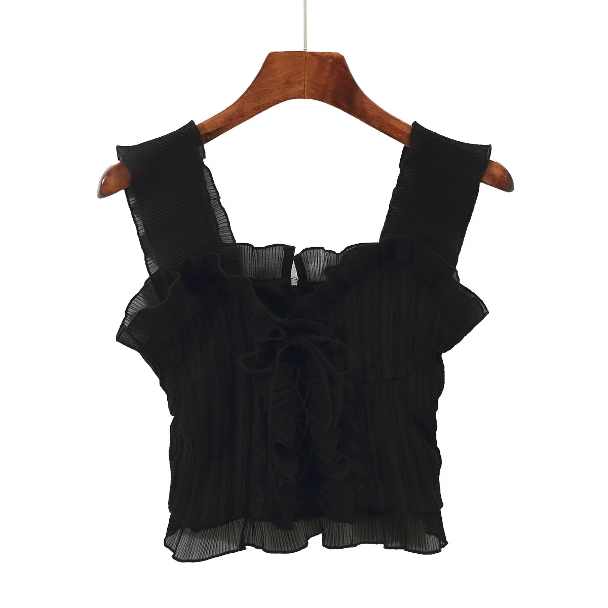 Ретро шифоновые оборки Camis тонкая высокая талия шифон жилет милые короткие