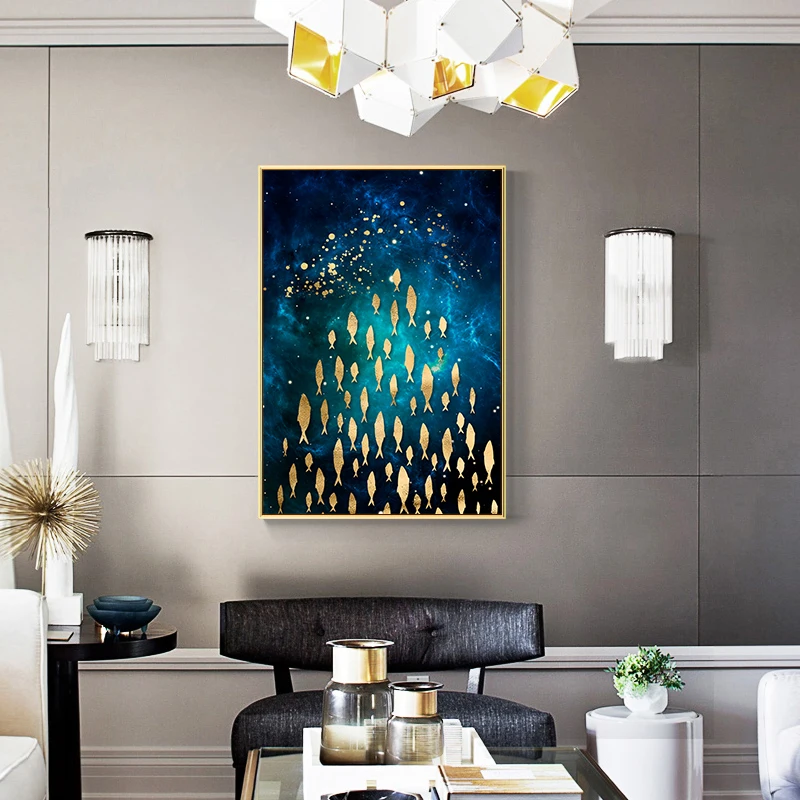 Golden Fish Butterfly Bird Wall Art Canvas Abstract Painting Modern Home Decor Posters and Prints Decoration Picture Living Room |