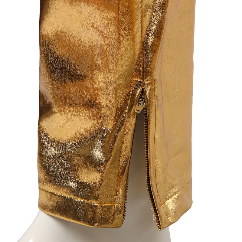 Блестящие мотоциклетные брюки из искусственной кожи золотого цвета мужские