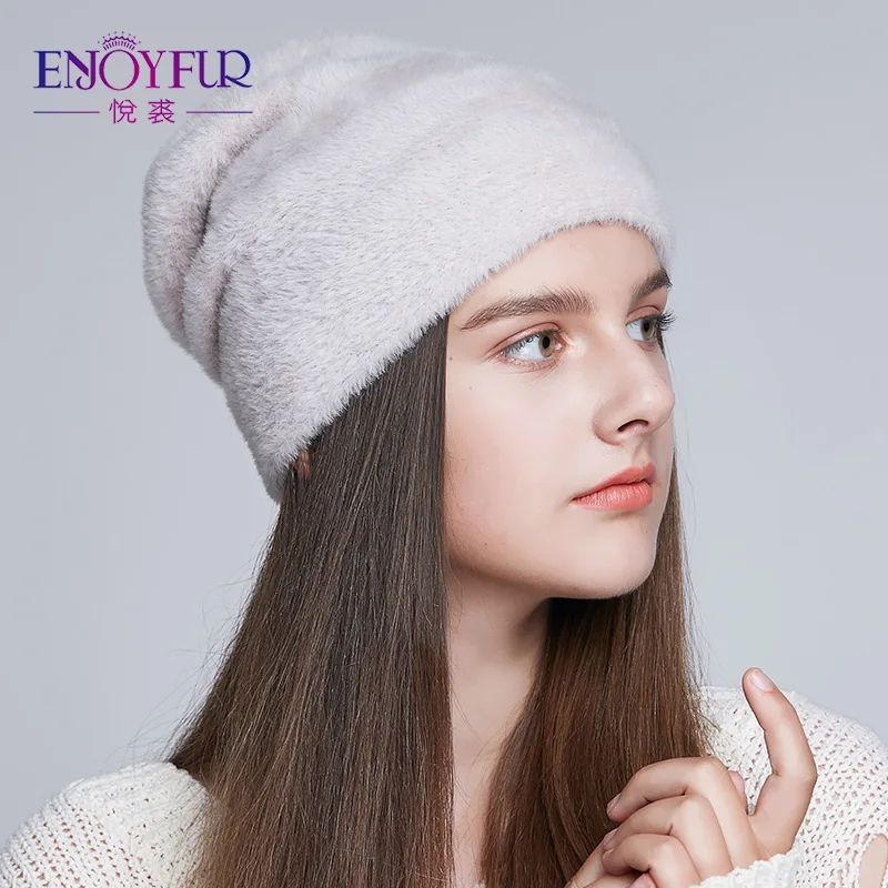 ENJOYFUR, женские шапки для зимы, имитация шерсти, толстые шапки для женщин, одноцветные, новые брендовые шапки с черепами - Цвет: 09