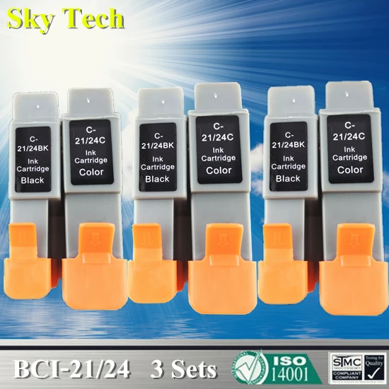 

6X BCI21/24 BK/C Compatible Ink Cartridges For Canon C21 C24 For Canon iP1000 iP1500 iP2000 MP110 MP130 MP360 MP370 MP390 MPC190