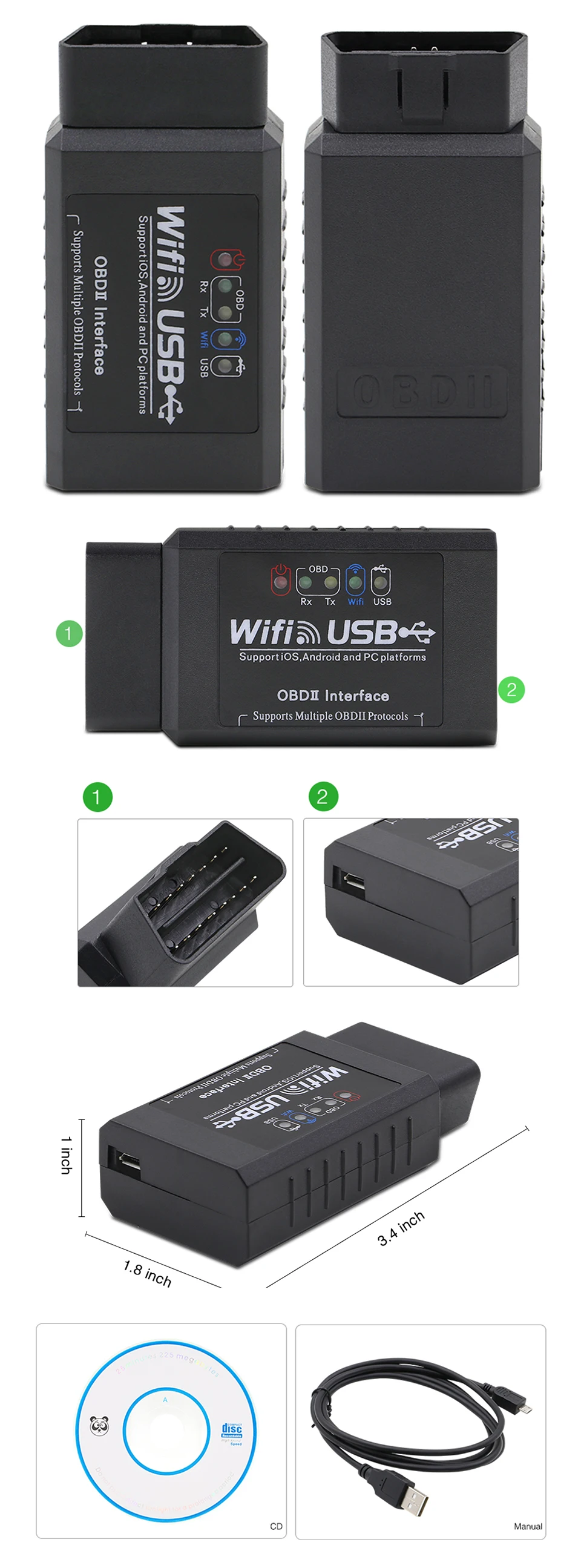 ELM327 Wifi USB сканер реальный V2.1 FTDI+ PIC18F25K80 OBDII Автомобильный диагностический сканер Android/IOS/PC OBD2 все протоколы сканирования