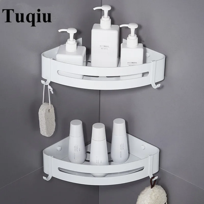 

Nail Free Light Space Aluminum Bathroom Shelves White Wall Mounted Bathroom Shelf Bathroom Storage Rack Easy to Install