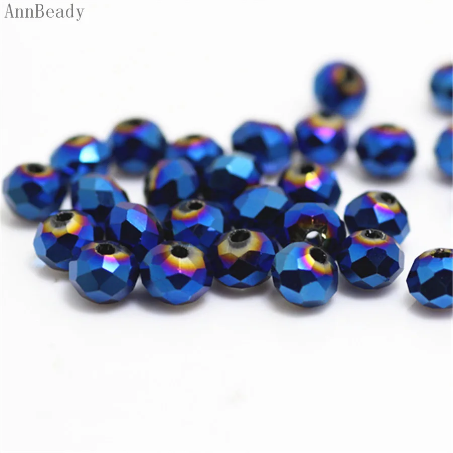 shining blue AnnBeady, одноцветные красные, серебристые, 4x6 мм, 50 шт., австрийские граненые стеклянные бусины Rondelle, бусины для изготовления ювелирных изделий - Цвет: shining blue