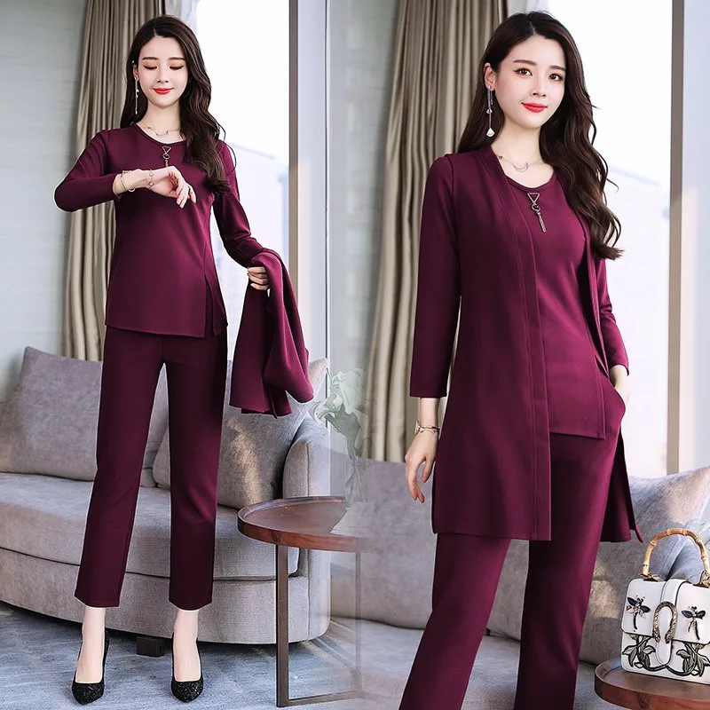 

Женский офисный костюм Conjunto Feminino, комплект из 3 предметов, весна-осень, большие размеры