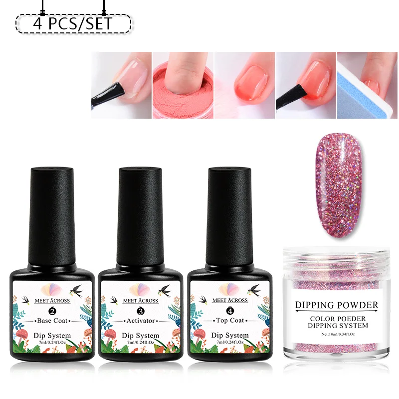1/3/4/5pcs/set Dipping Glitter Nail Powder Without Lamp Cure Dip System French Manicure with Base Activator Liquid Gel Kit | Красота и