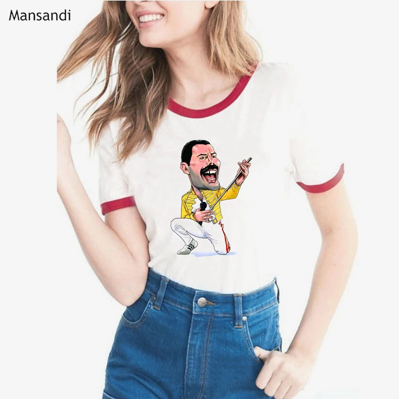 Freddie Mercury, футболка с графическим рисунком, женская одежда,, The queen Band, футболки, женские летние топы, женская футболка, уличная одежда