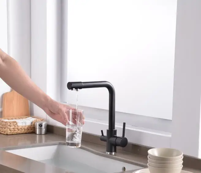 Black 3 Way Tap 304 нержавеющая сталь кран для питьевой воды фильтр для воды очиститель смесители кухни раковины Mutfak Musluk краны XT-86 - Цвет: Black
