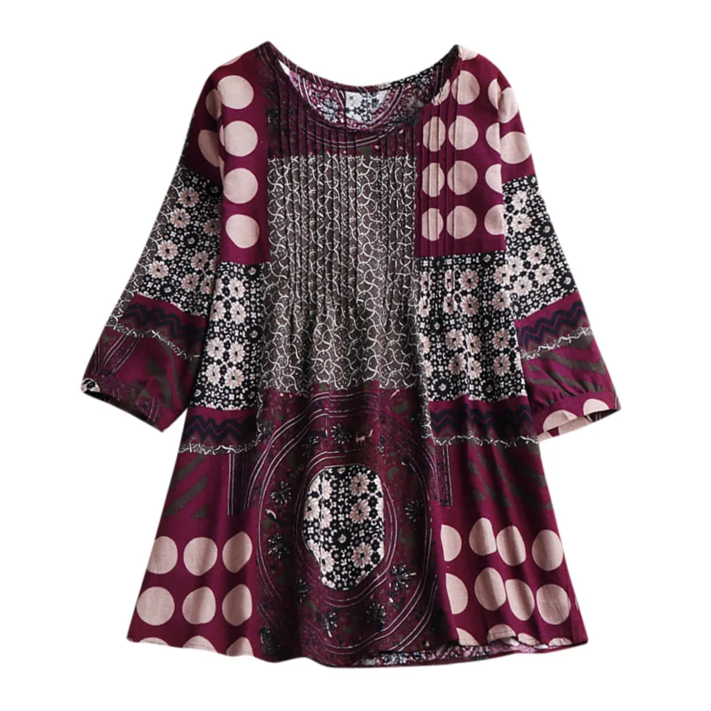 Красный Feitong Boho женские блузки больших размеров женские свободные льняные национальные хиппи качели длинные рубашки блузки blusas mujer de moda - Цвет: Красный