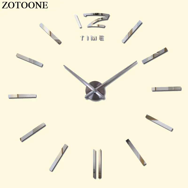 ZOTOONE DIY большие металлические самоклеящиеся зеркальные настенные часы