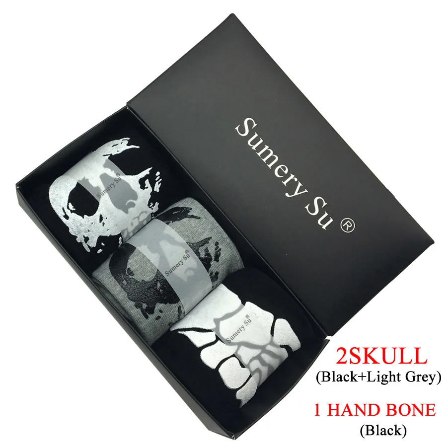 2 SKULL 1 HB BLLGBL 3 пары/партия носки с пятью раздельными пальцами Для мужчин с рисунком черепа ручной Bone, брендовый дизайнерский хлопковый Повседневное в виде скелета на Хэллоуин забавные носки 2 стиля - Цвет: 2 SKULL 1 HB BLLGBL