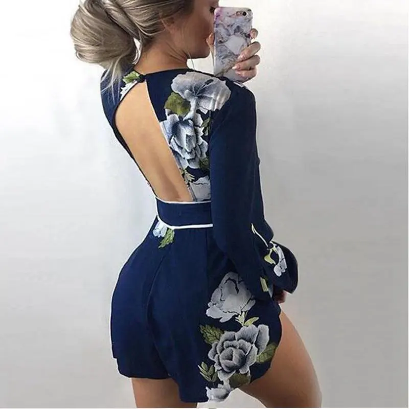 Женский комбинезон с открытой спиной повседневный короткий цельный v образным