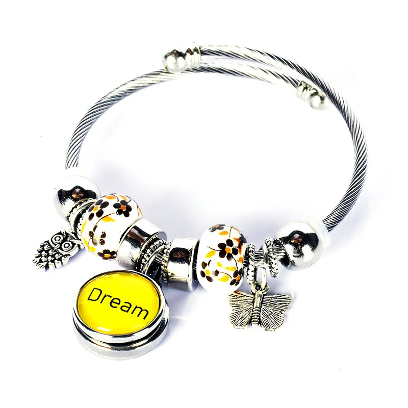 Женский браслет с кристаллами и круглым буквенным узором 18 мм ручной работы