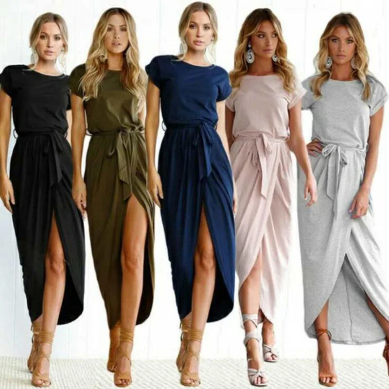 Abito лунго cerimonia donna ropa mujer 2019 с круглым вырезом и коротким рукавом нерегулярные