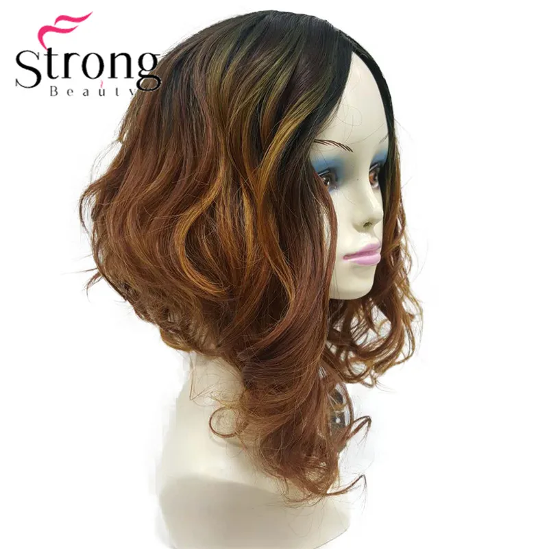 StrongBeauty короткий черный/коричневый Омбре Боб, боковая часть, без челки полный синтетический парик выбор цвета