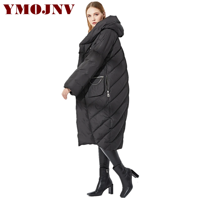 

YMOJNV High Quality New Winter Jacket Women Fashion Hooded Long Coat Down Parka Large Size Loose Warm Snow Wear Female Outerwear