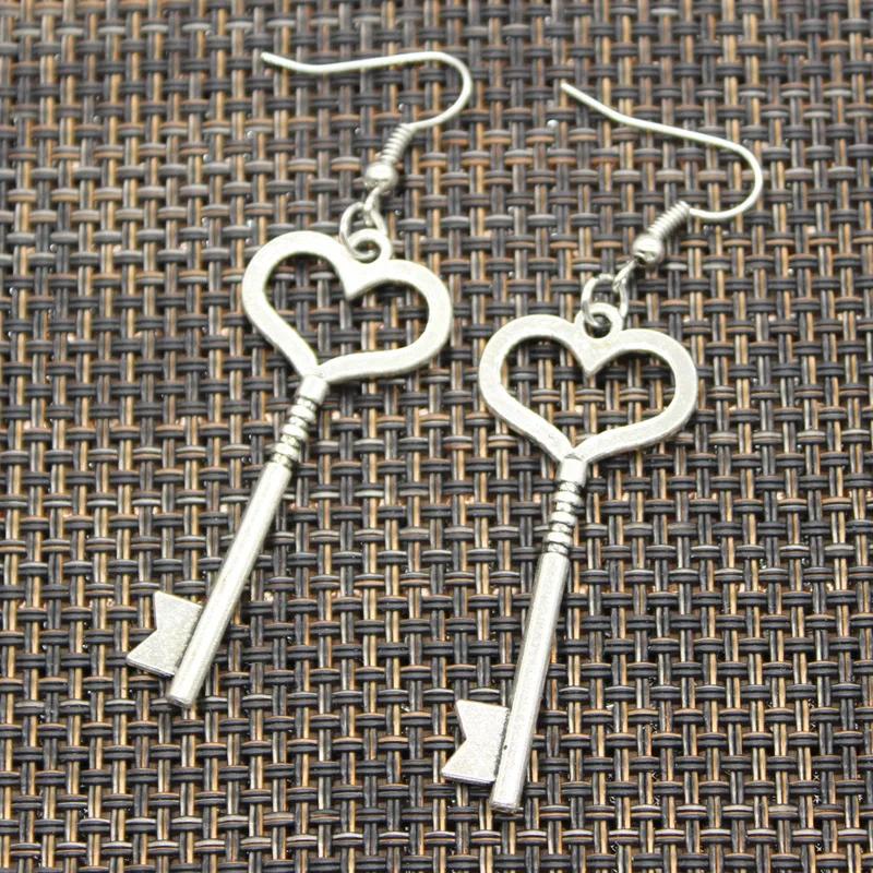 

Antique Silver Color Color Vintage Skeletoncrown Key Cross Heart Charm Drop Earring, Dangle Earrings For Womens