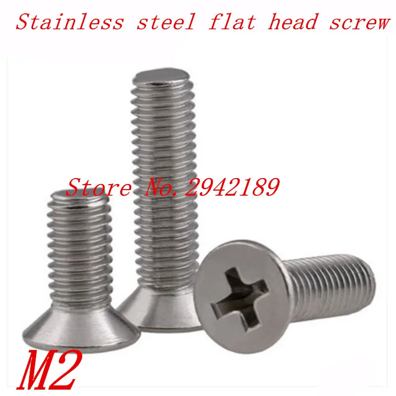 

50pcs M2*4/5/6/8/10/12/16/20 2mm DIN965 A2 Stainless Steel FLAT head machine screw