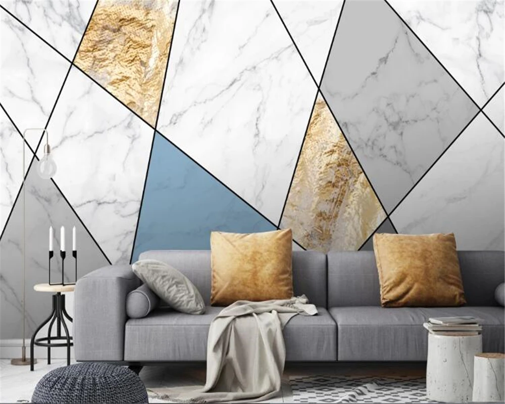 beibehang papel de parede 3d Abstract geometric wallpaper golden lines light luxury background wall for kids room | Обустройство дома